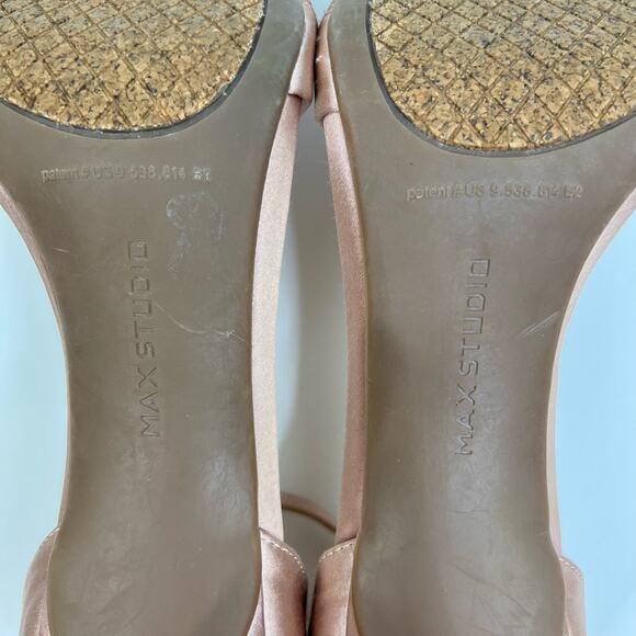 Max Studio Rorima2 Rose Gold Satin Embellished Bow Open Toe Heels Womens Sz 11M - Picture 13 of 14